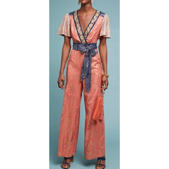 Anthropologie Akemi + Kin Sofia Metallic Jumpsuit Sz. 6 - Picture 1 of 7
